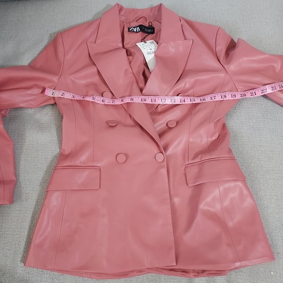 Zara faux leather double breasted blazer Sz-L - Picture 2 of 7